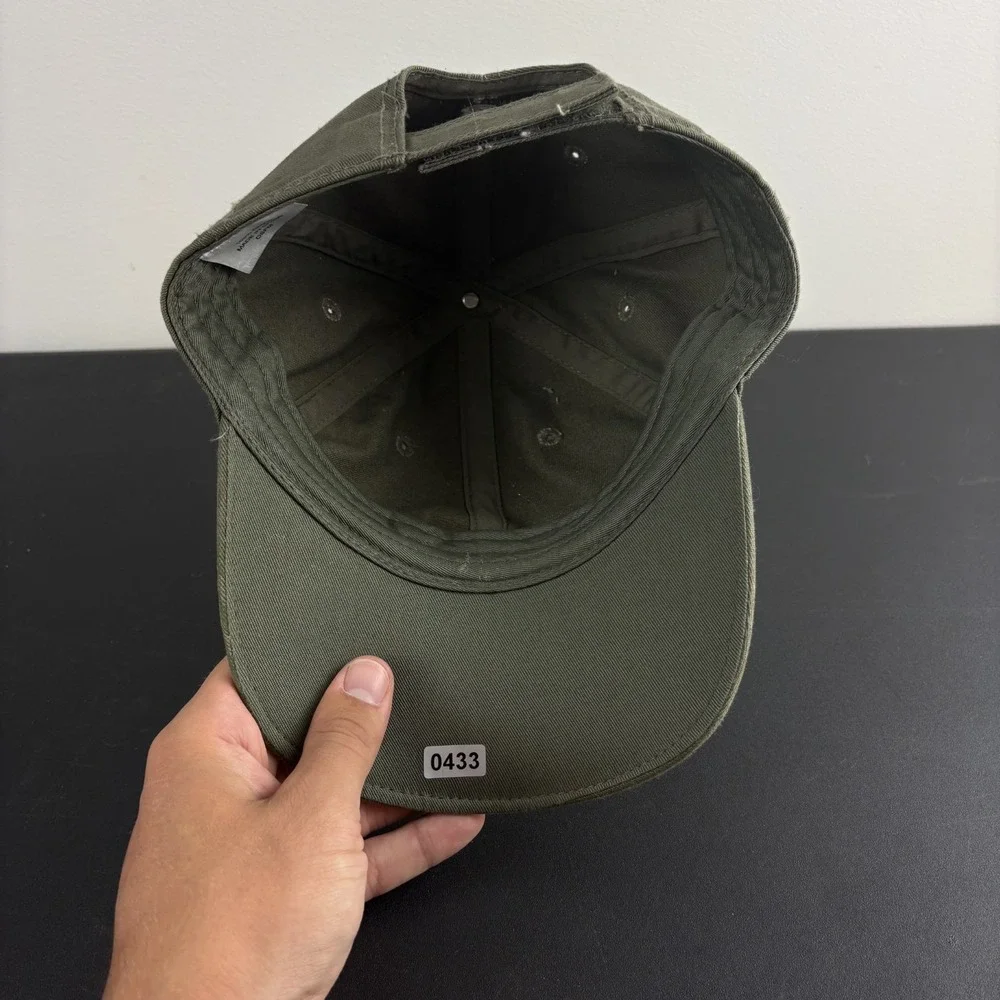 Y2K Gander Mountain Hat Olive Green Script Brim We Live Outdoors Dad Cap Cotton